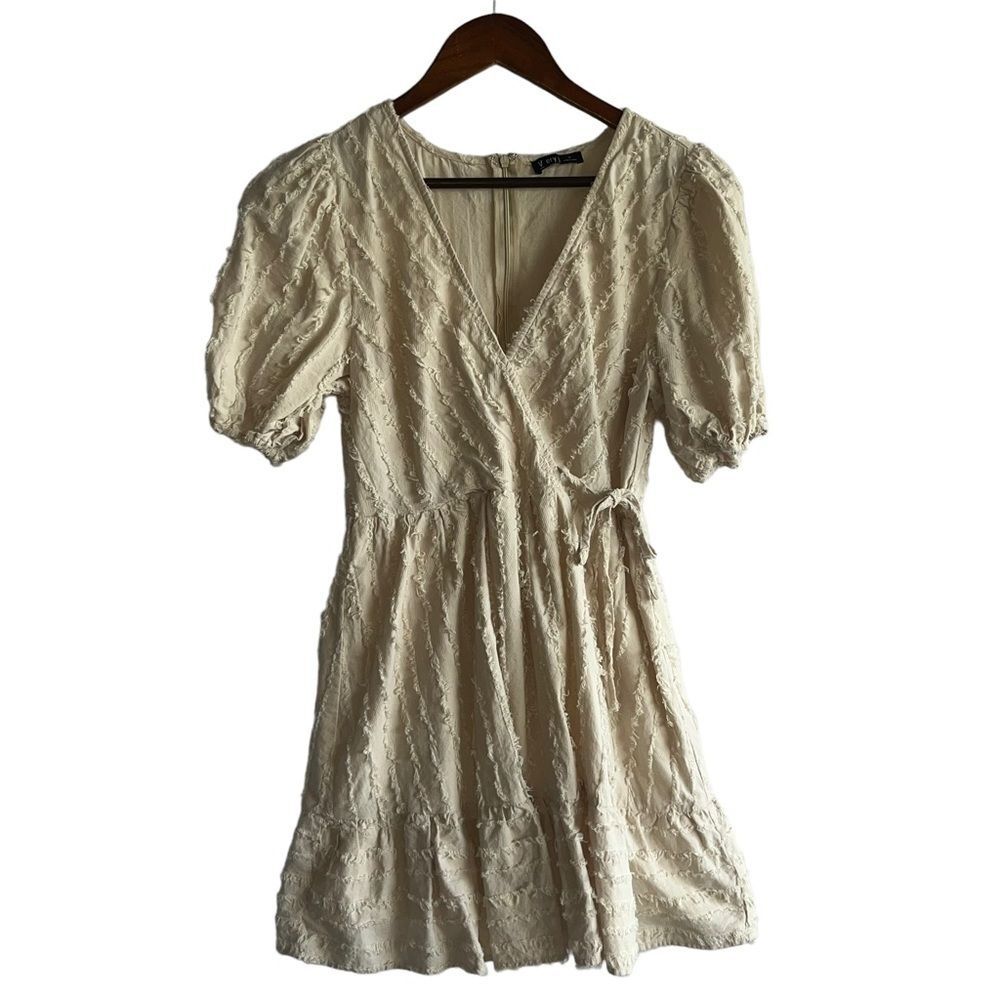 Very J Light Tan Short Sleeve Wrap Dress